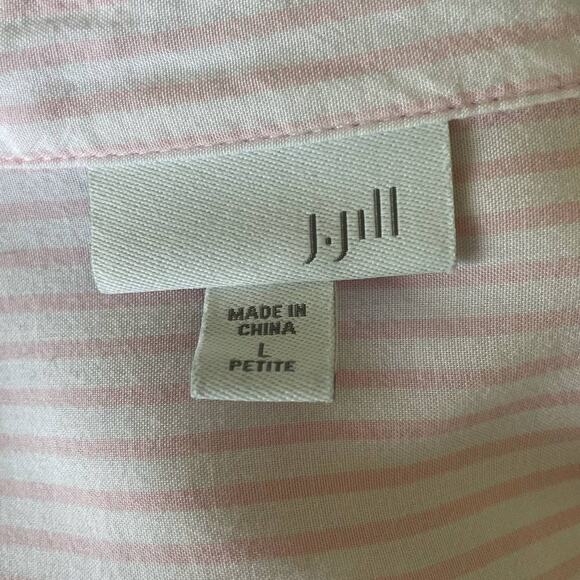 J Jill Women Tunic Top L‎ Pink Striped Button Up Rayon Coastal Preppy Beachy - Picture 2 of 15